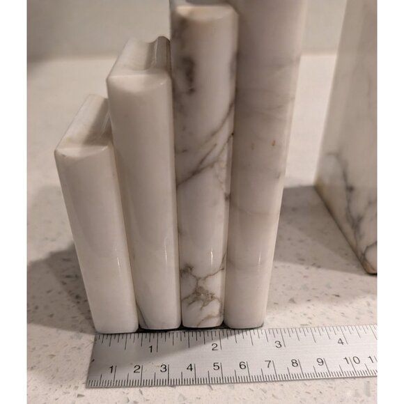 White Marble Bookends Natural Veins Green Base Den library - Picture 8 of 14